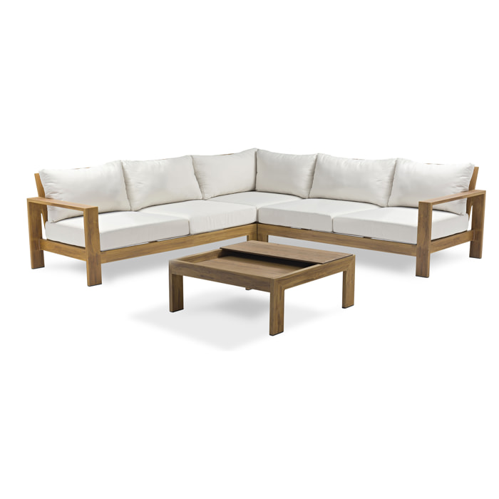 MAJORQUE - Salon de jardin d'angle 5 places en aluminium effet bois