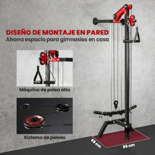 Máquina Polea Alta y Baja de Pared, Estación de Polea Ajustable en 16 Posiciones, Máquina de Musculación con Barra para Jalones y Manillar para Entrenamiento de Fitness en Gimnasio en Casa