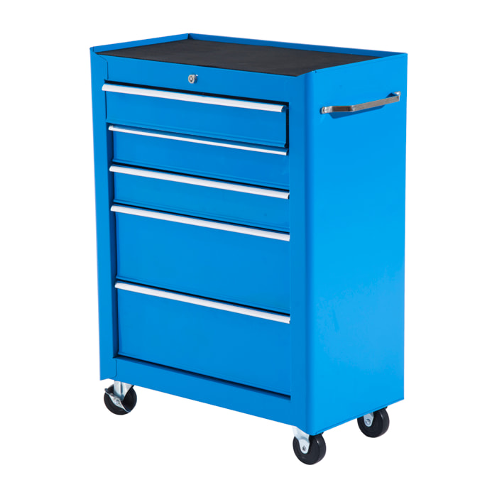 HOMCOM Carro Caja de Herramientas Taller Movil 5 Cajones 4 Ruedas Cerradura Color Azul