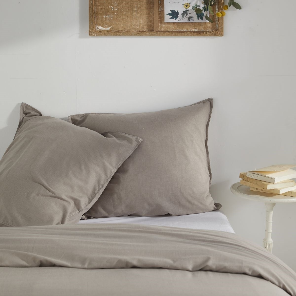 Parure de lit coton uni CHARME beige