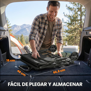 Carro Playa con Ruedas, Carro de Jardín Plegable con Mango Ajustable, Marco de Metal, Carga 68 kg, Carrito Transporte para Todo Terreno, Jardín, Campaña, Compra, Negro