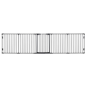 Barrera de Seguridad para Mascotas 300 cm Parque para Perros Plegable de 5 Paneles con Cierre Inteligente para Escalera Pasillo Negro
