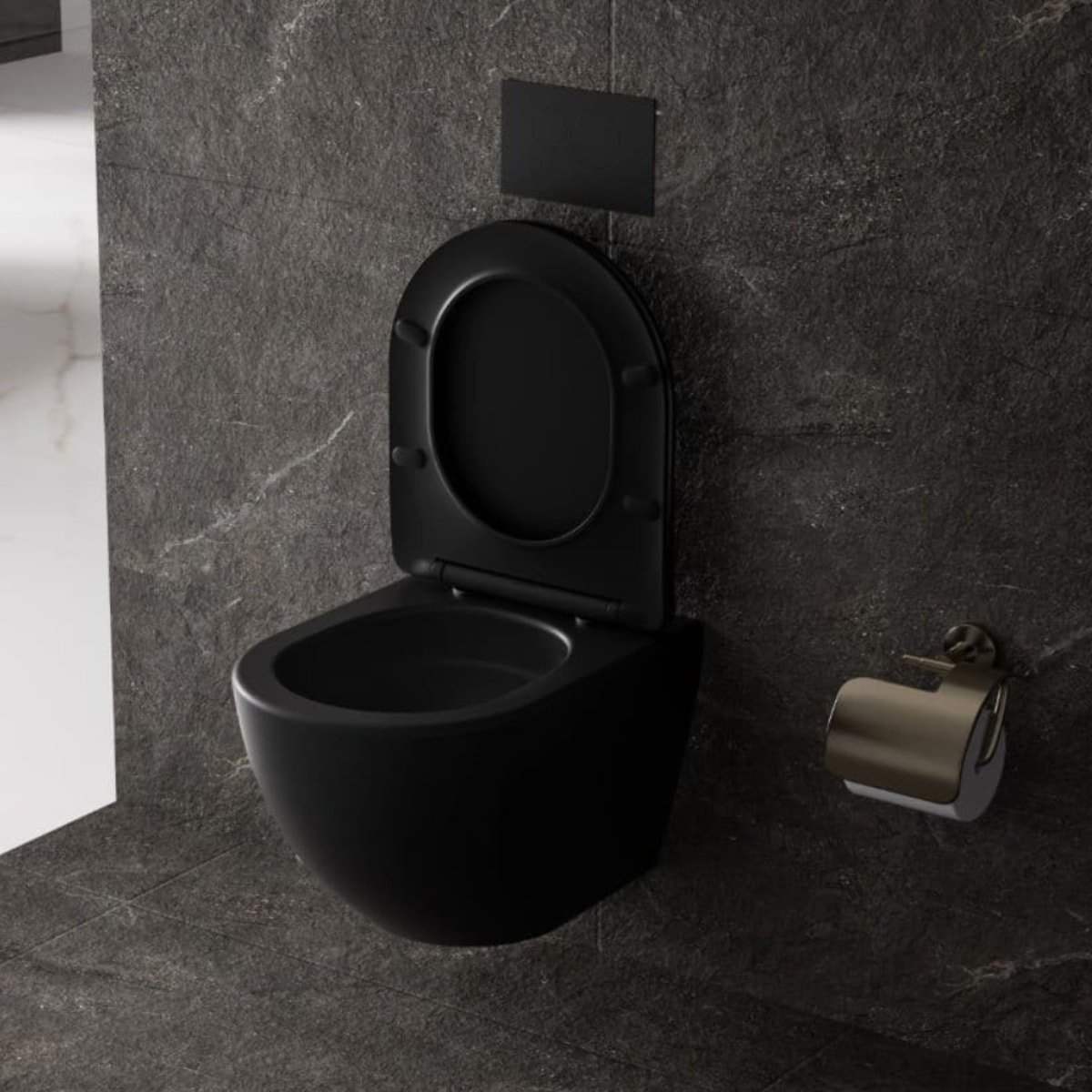 Fusion WC suspendu avec abattant SoftClose et fixations invisibles, rinçage Vortex, noir mat (SATFUS010RTORPBKM)