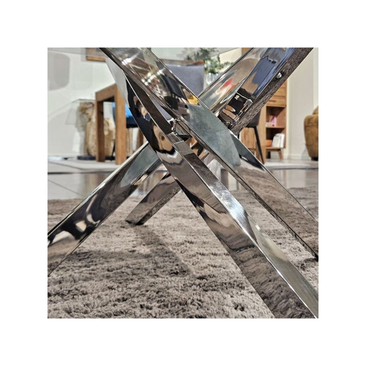 Table basse L. 120 cm en verre trempé et pied en métal chromé - BENTI
