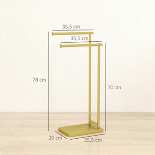 Toallero de Pie de 2 Niveles, Toallero Escalera de Baño con 2 Barras y Marco Metálico, Estilo Moderno, en Forma de L, 35,5x20x78 cm, Dorado
