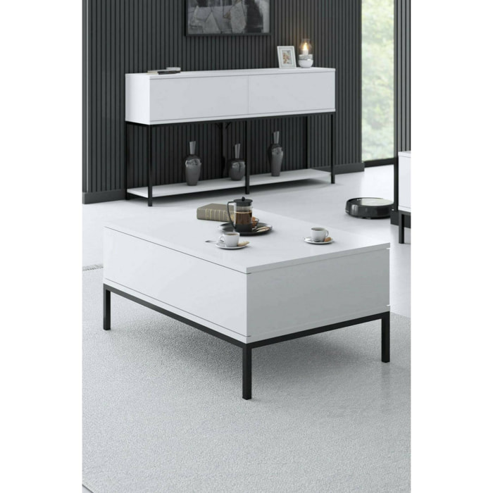 Tavolino da salotto Vespero, Tavolo basso da caffè, Portariviste per divano, Ripiano da soggiorno, 90x60h40 cm, Bianco e Nero