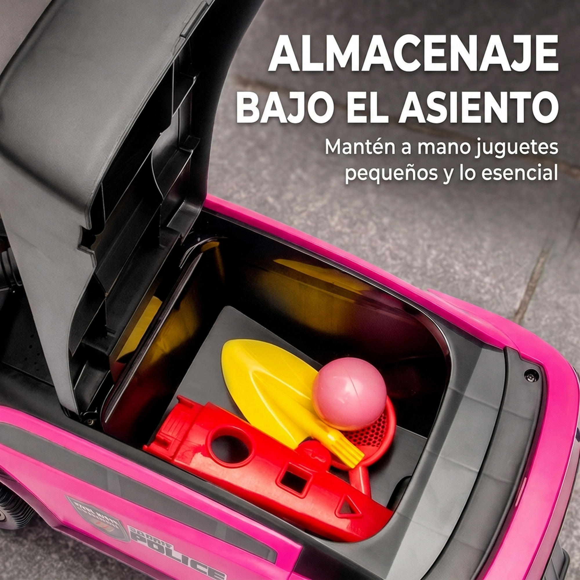 AIYAPLAY Coche Correpasillos de Policía para Niños de 18-36 Meses, Correpasillos con Luz, Música y Espacio de Almacenaje, 65x29,5x36 cm, Rosa