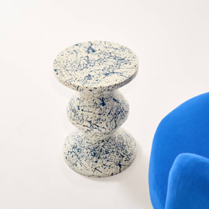 Table d'appoint. bout de canapé. table de chevet acier émaillé. motif moucheté bleu Ø33 x H 47cm - Zina