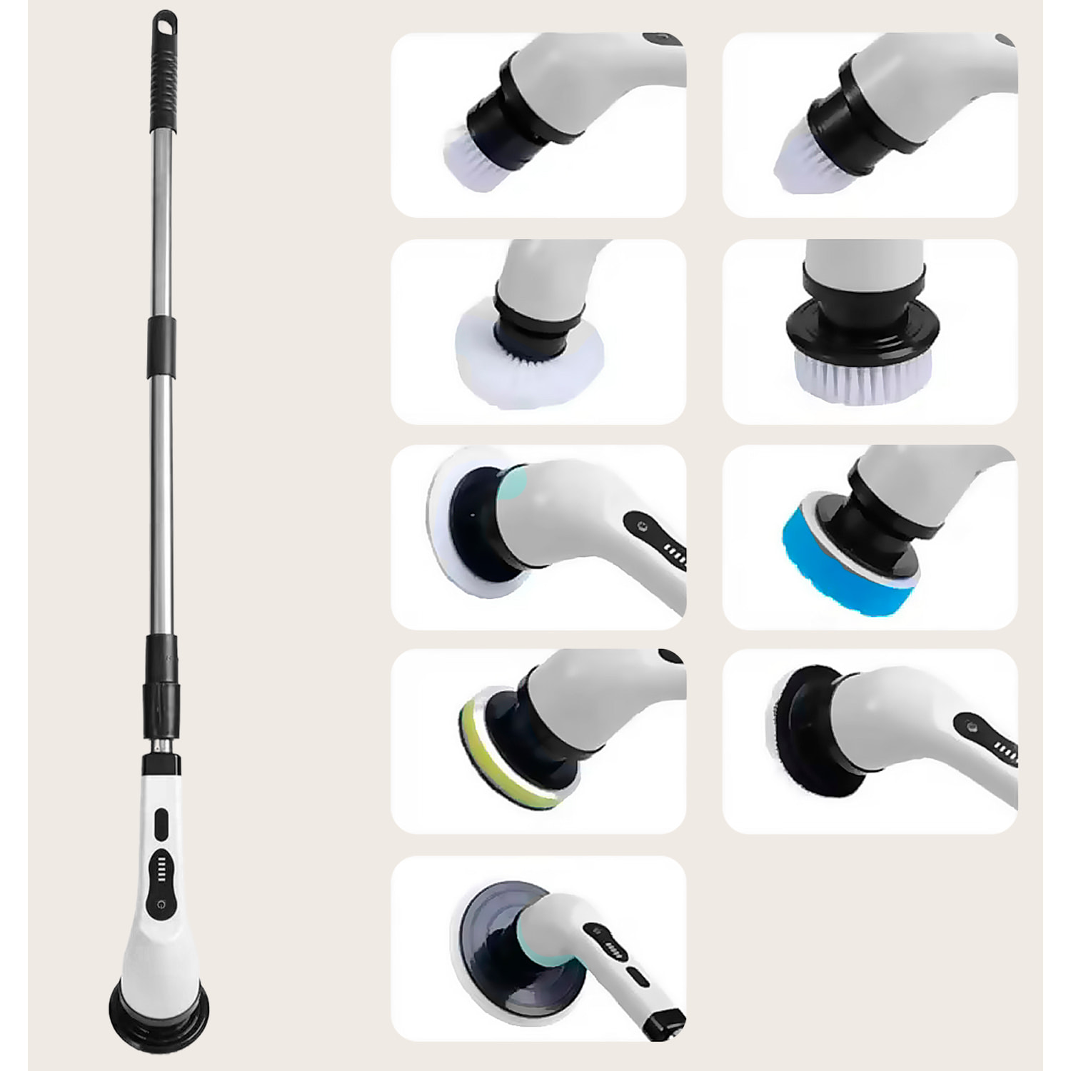 Spazzola per la pulizia con 25W di potenza e 7 teste intercambiabili diverse.