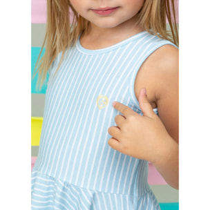 Vestido skater de rayas azuladas con logo para niña