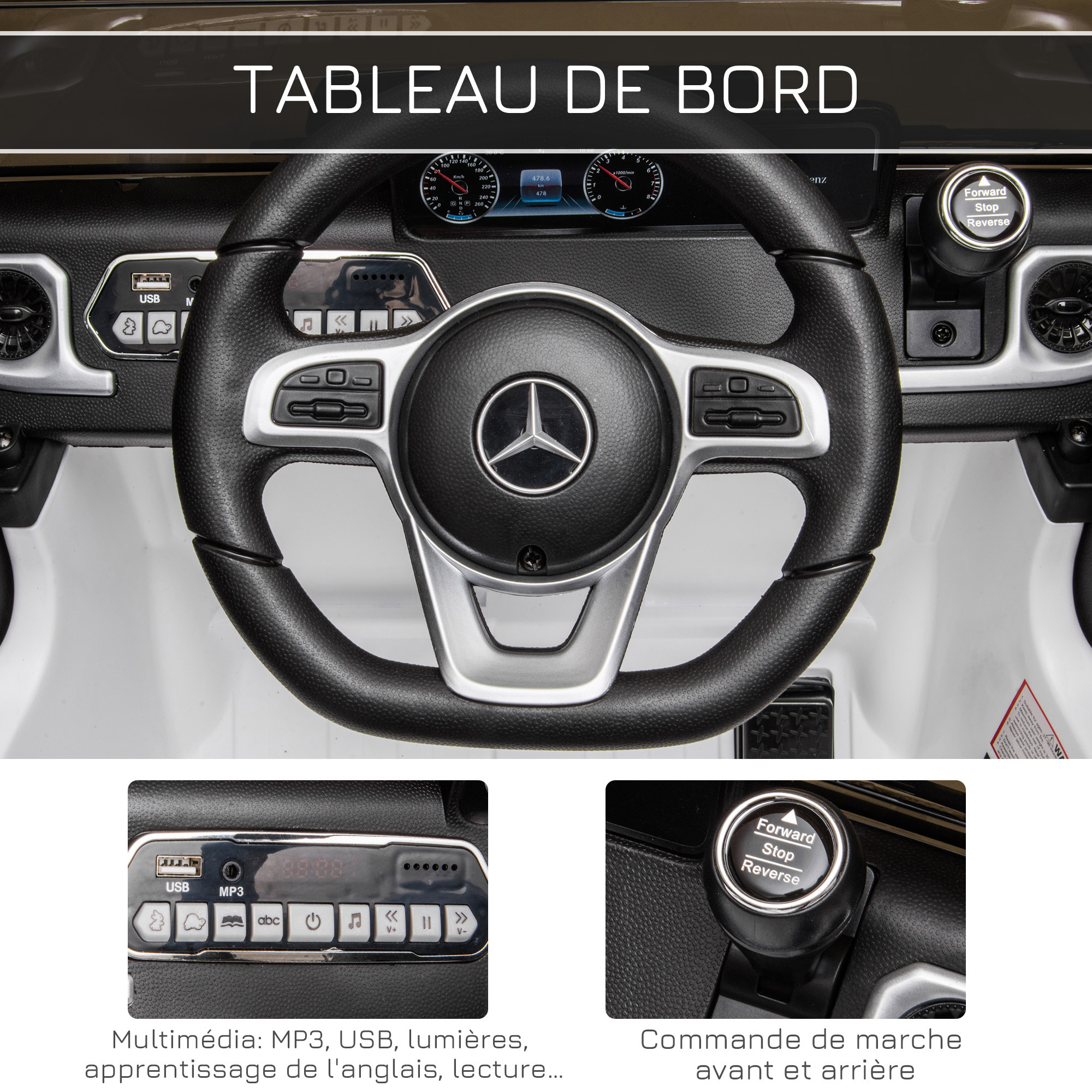 Voiture électrique enfant Mercedes Benz Classe G 12V - V. max. 5Km/h - télécommande, effets sonores, lumineux - blanc