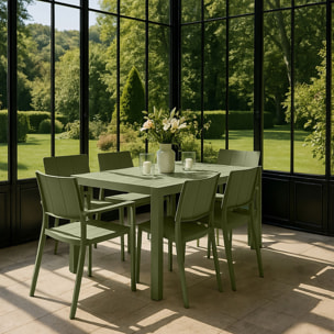 Ensemble table et 6 fauteuils de jardin en polypropylène vert PATIO