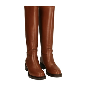 Stivali cognac in pelle, tacco 4 cm