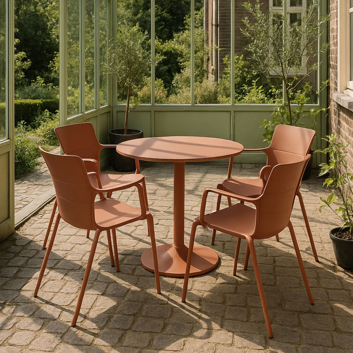 Ensemble de repas table et 4 fauteuils en polypropylène brique MONTAUK