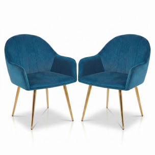 Set 2 poltrone in velluto con gambe oro, sedie imbottite design elegante e moderno, struttura in legno con schienale e seduta confortevoli, rivestimento effetto velluto morbido, ideali per soggiorno camera e ufficio, stile raffinato
