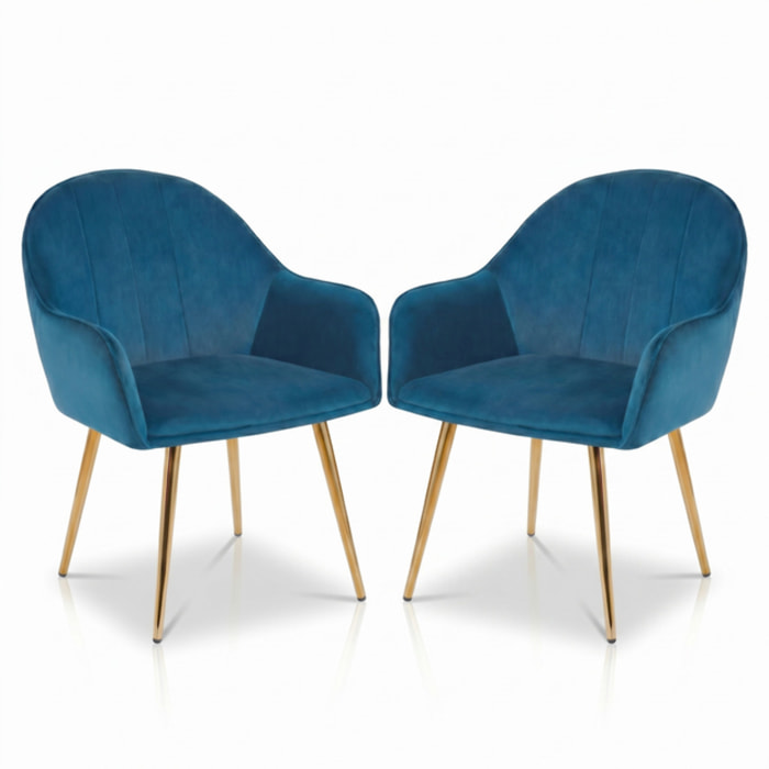 Set 2 poltrone in velluto con gambe oro, sedie imbottite design elegante e moderno, struttura in legno con schienale e seduta confortevoli, rivestimento effetto velluto morbido, ideali per soggiorno camera e ufficio, stile raffinato