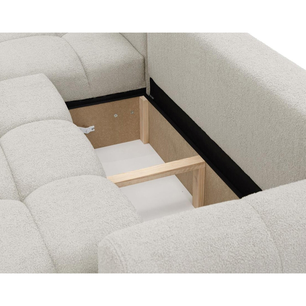Yulin - Canapé d'angle gauche 4 places convertible avec coffre en tissu bouclette - Beige