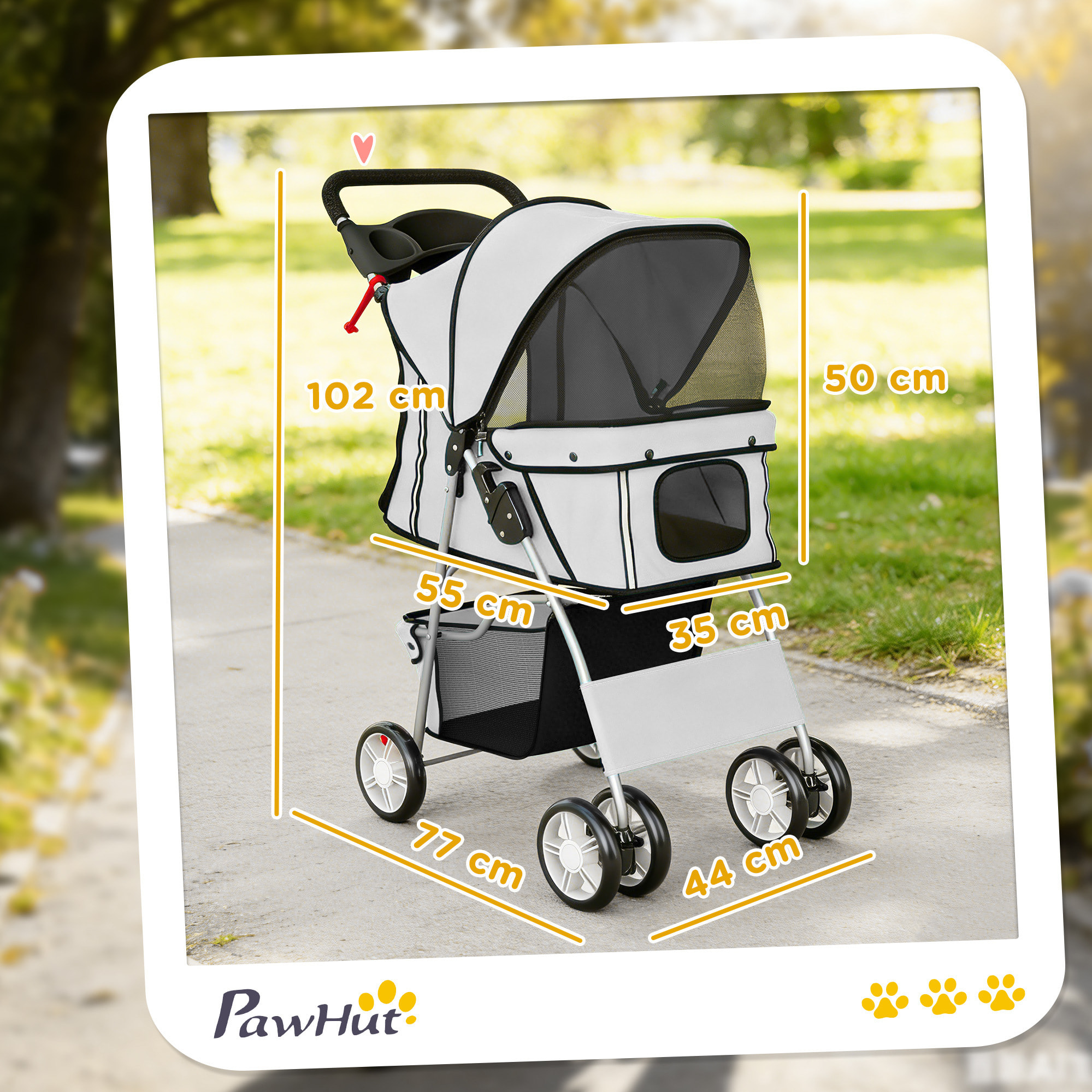 Poussette buggy pliable pour chiens tissu 600D Oxford imperméable 4 roues gris