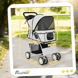 Poussette buggy pliable pour chiens tissu 600D Oxford imperméable 4 roues gris