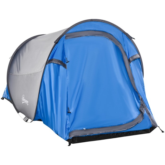 Tente de camping pop-up 2 pers. fibre verre polyester bleu gris