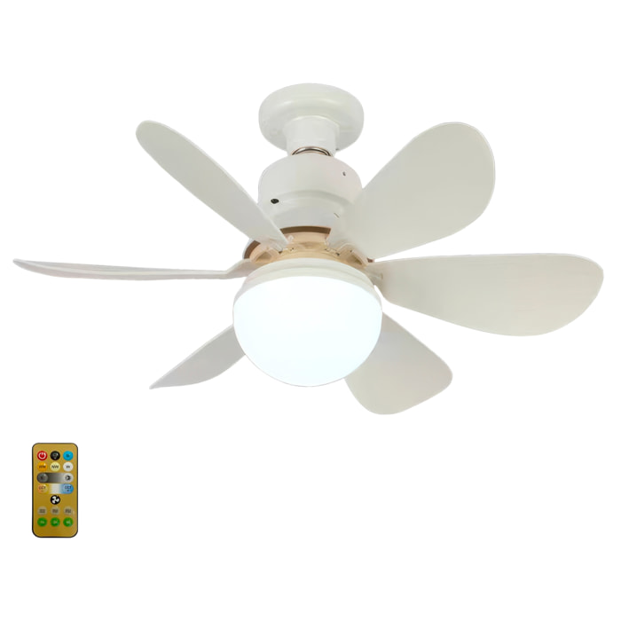 Ventilador de techo FS-HX-R520 de 52 cm. Adaptador E27, 3 velocidades y luz LED regulable de 16 W. Incluye mando a distancia.