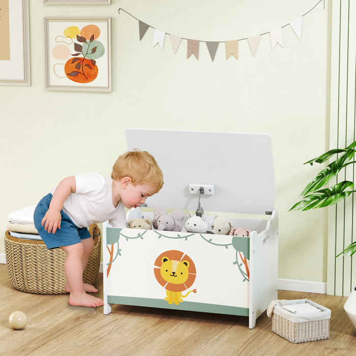 Coffre malle de rangement coffre à jouets design lion dim. 60L x 37l x 39H cm vérin pneumatique MDF vert