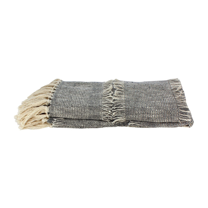 Plaid en coton beige et noir 150cm SHERPA