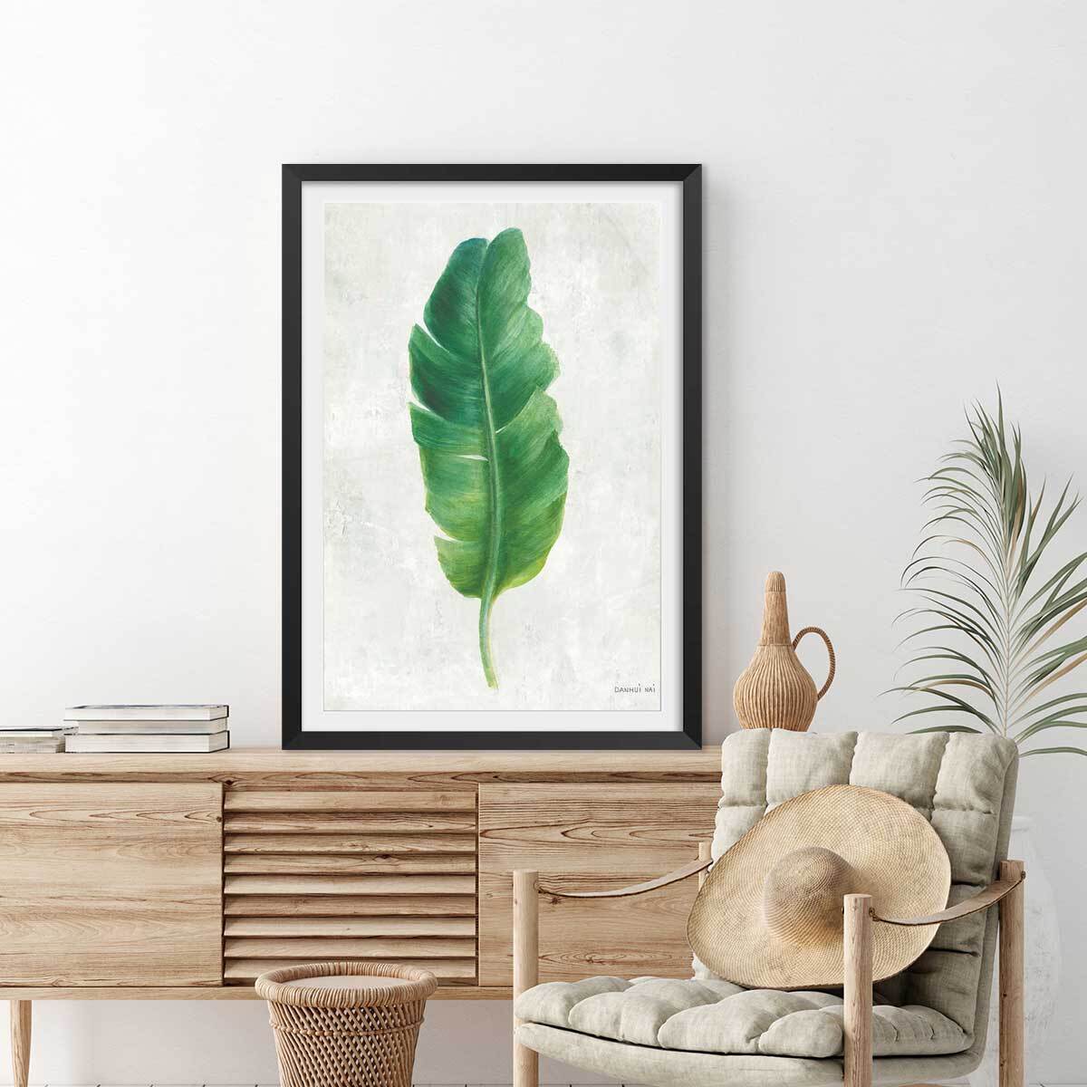 Affiche Feuille de bananier illustrée Affiche + cadre en bois - Noir