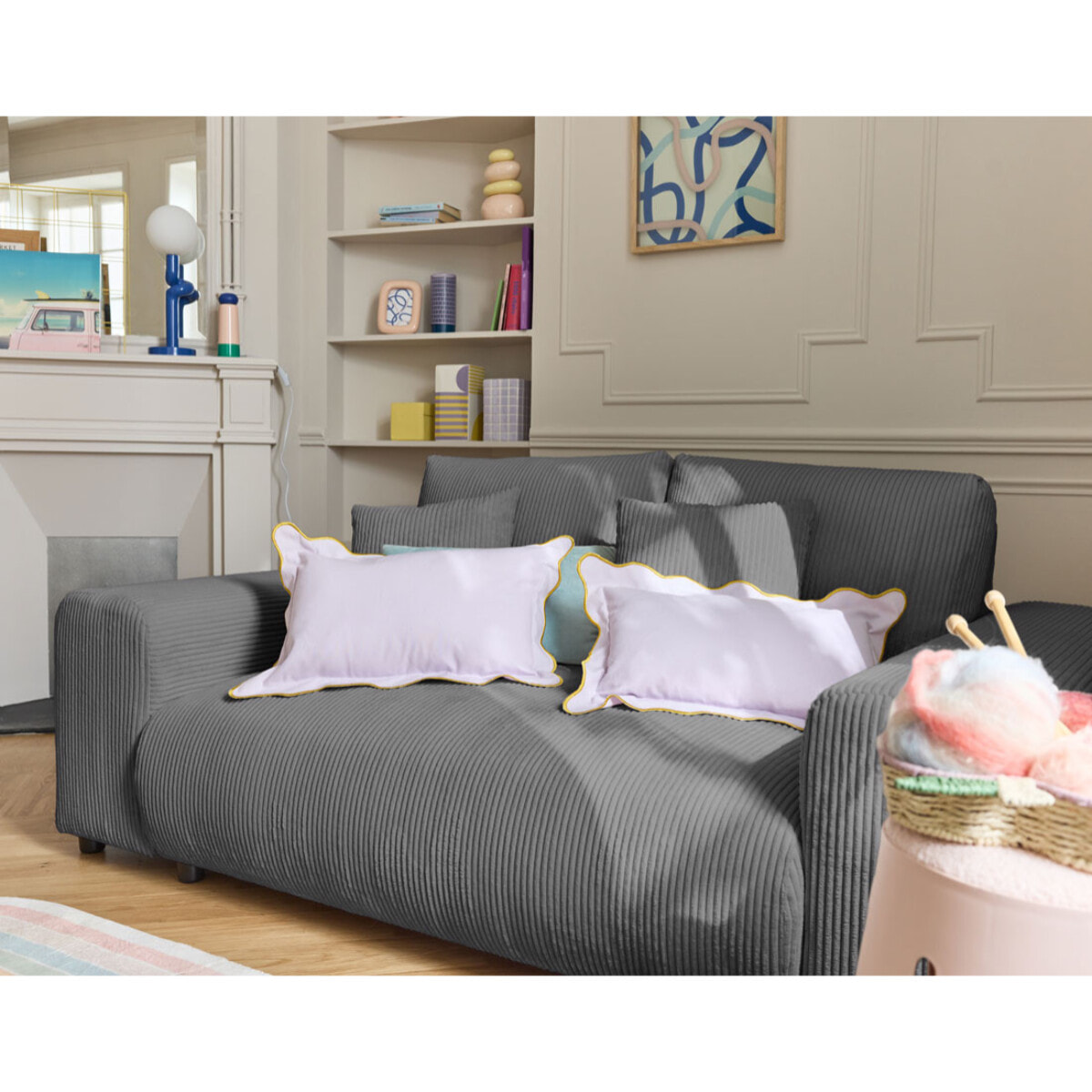 Garance - canapé droit 2 places - en velours côtelé - Gris foncé