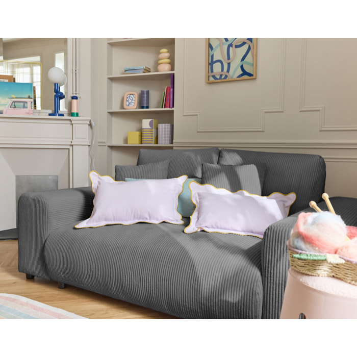 Garance - canapé droit 2 places - en velours côtelé - Gris foncé