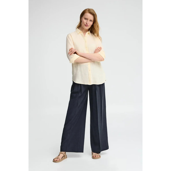 Camicia in lino giallo pastello dal fit rilassato con ricamo Polo Club