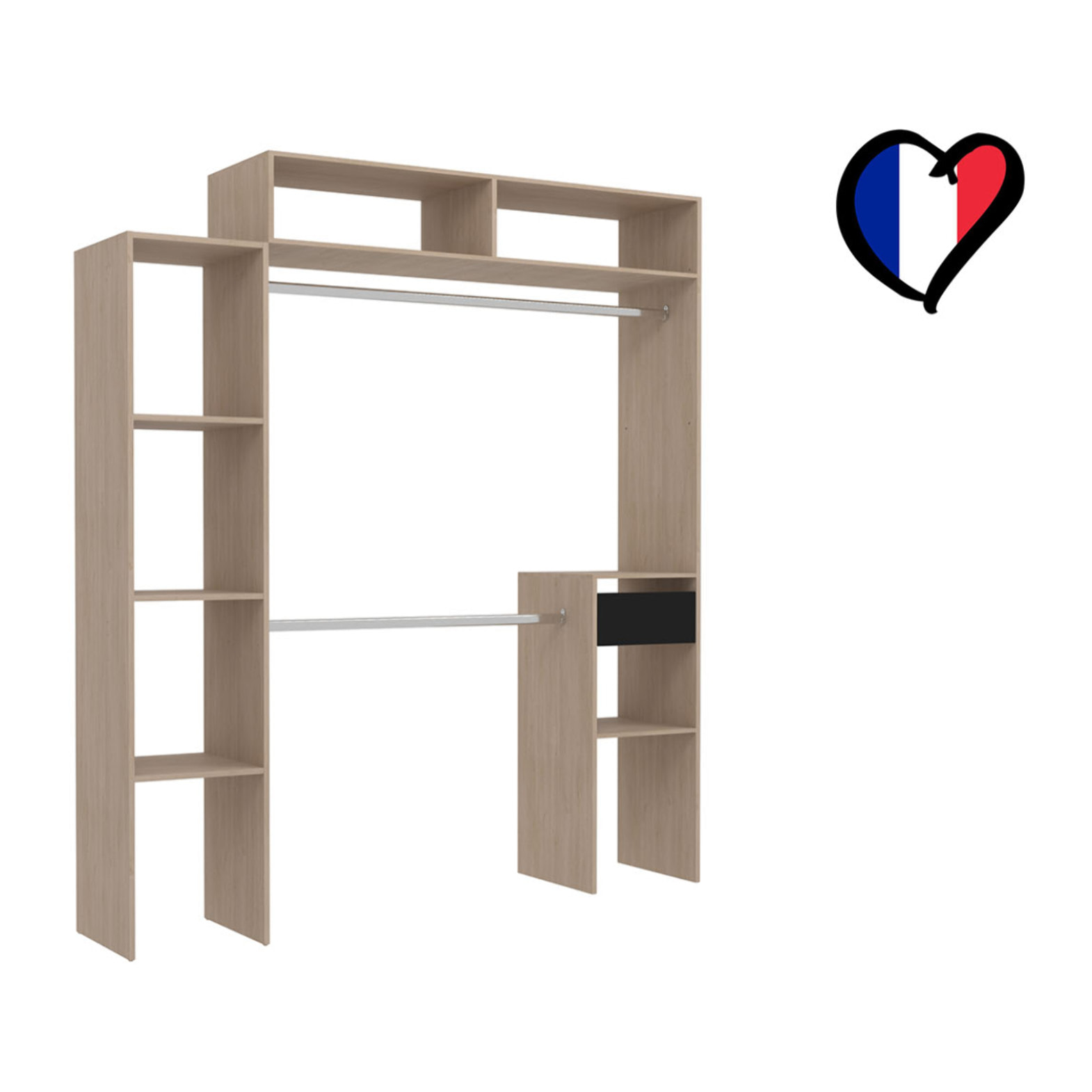 Dressing bois extensible avec 2 penderies, 4 étagères et 1 tiroir MATIGNON