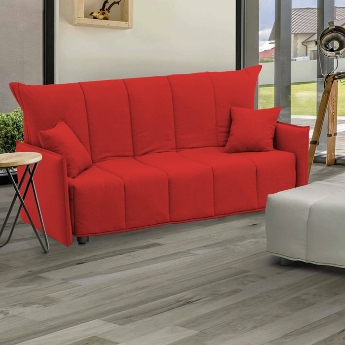 Divano letto 3 posti Ardis, Sofà con apertura a carrello in tessuto imbottito, Braccioli standard, 100% Made in Italy, Cm 190x90h85, Rosso