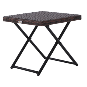 Table basse pliable de jardin style cosy chic dim. 40L x 40l x 40H cm métal époxy résine tressée imitation rotin marron