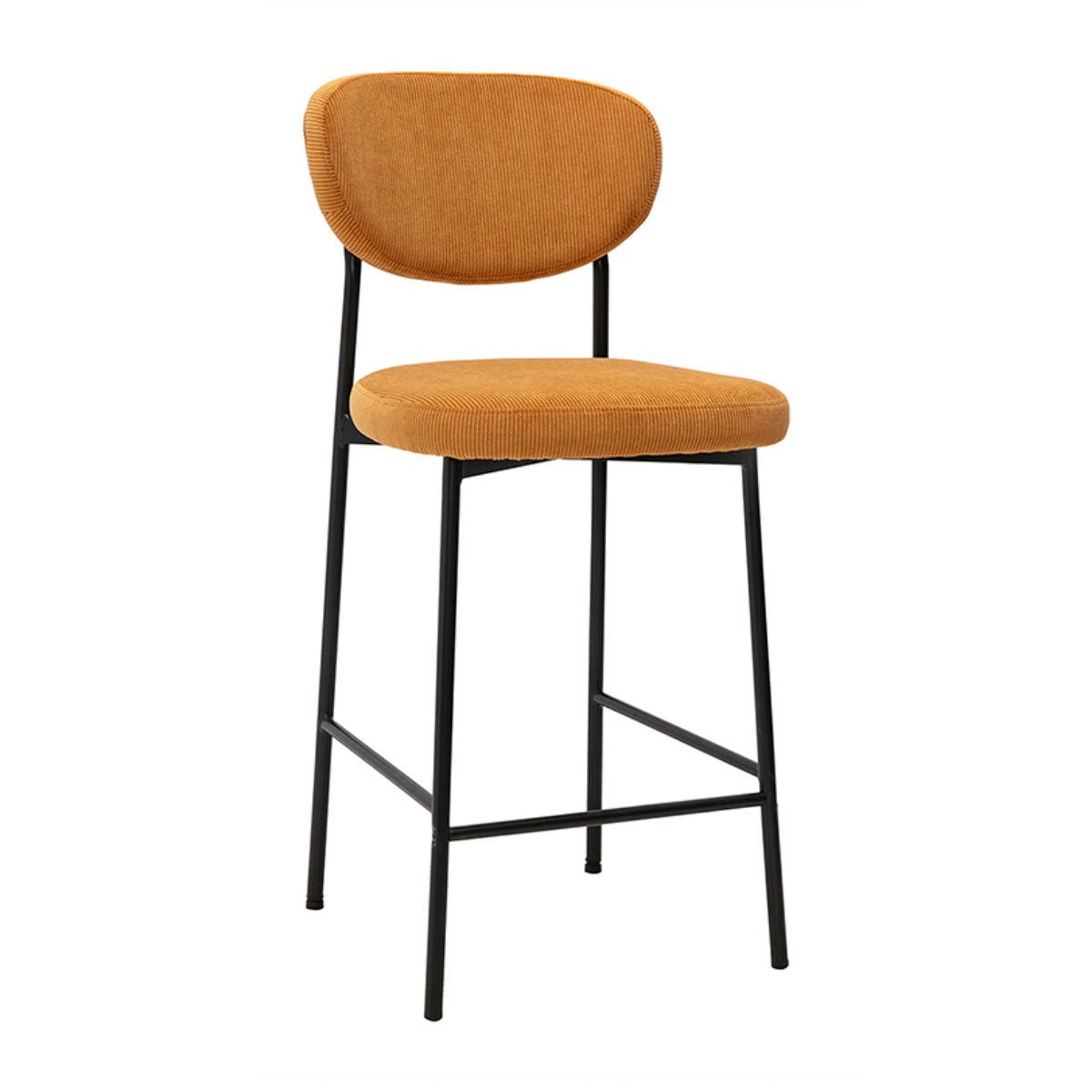 Tabourets de bar fixes en tissu velours côtelé jaune curry H65 cm (lot de 2) BREKA