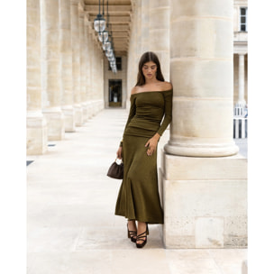 Vestido midi de punto escote bardot