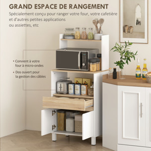 Rangement desserte de cuisine pour micro-ondes - 2 portes, 2 niches, tiroir, étagère - blanc naturel