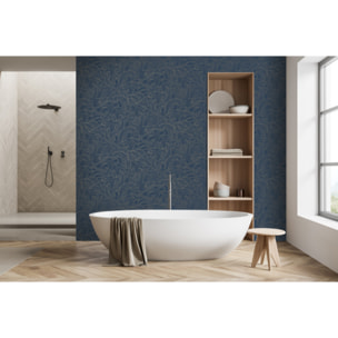 Papier peint vagues japonaises bleu nuit et or