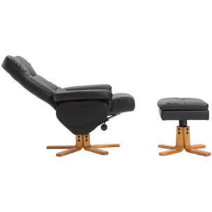 Fauteuil relax inclinable style contemporain repose-pieds coffre rangement revêtement synthétique acier bois noir