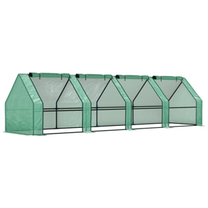 Mini Serre tunnel de Jardin - 4 fenêtres avec Zip enroulables - Acier PE 140 g/m² Anti-UV - 360x90x90cm - Vert