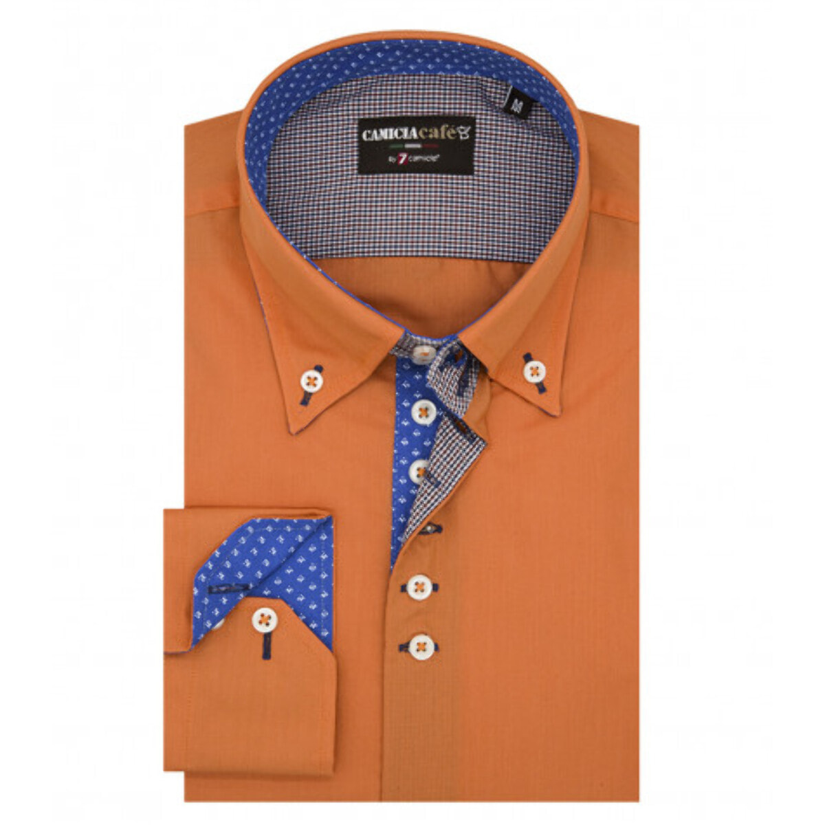 Camicia Uomo 2 Bottoni Button Down 7 Bottoni Slim Cotone Poliestere Unito arancio