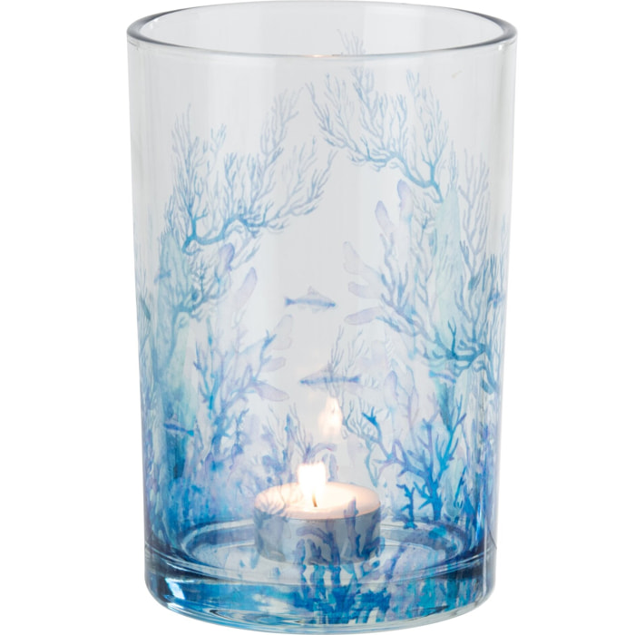 J-Line Photophore Corail - verre - bleu/transparent - large