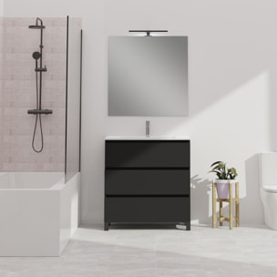 Ensemble De Salle De Bain Wink | 90 Cm Noir Mat | 3 Tiroirs | Vasque Ceramique | N'Inclut Pas Miroir | Mueble Montado | Alday