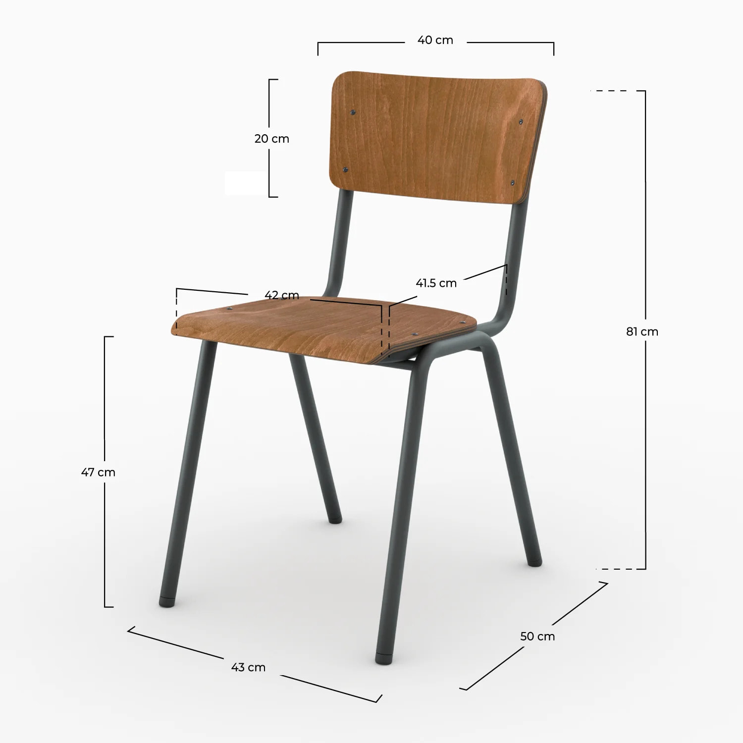 Lot de 2 chaises écolier empilables en bois foncé - Clem