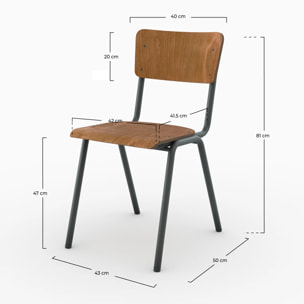 Lot de 2 chaises écolier empilables en bois foncé - Clem