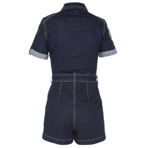 TRSWIFT2W SHORT JUMPSUIT WITH MILITARY BADGES IN STRETCH DENIM  97% COTTON 3% ELASTANE Bianco