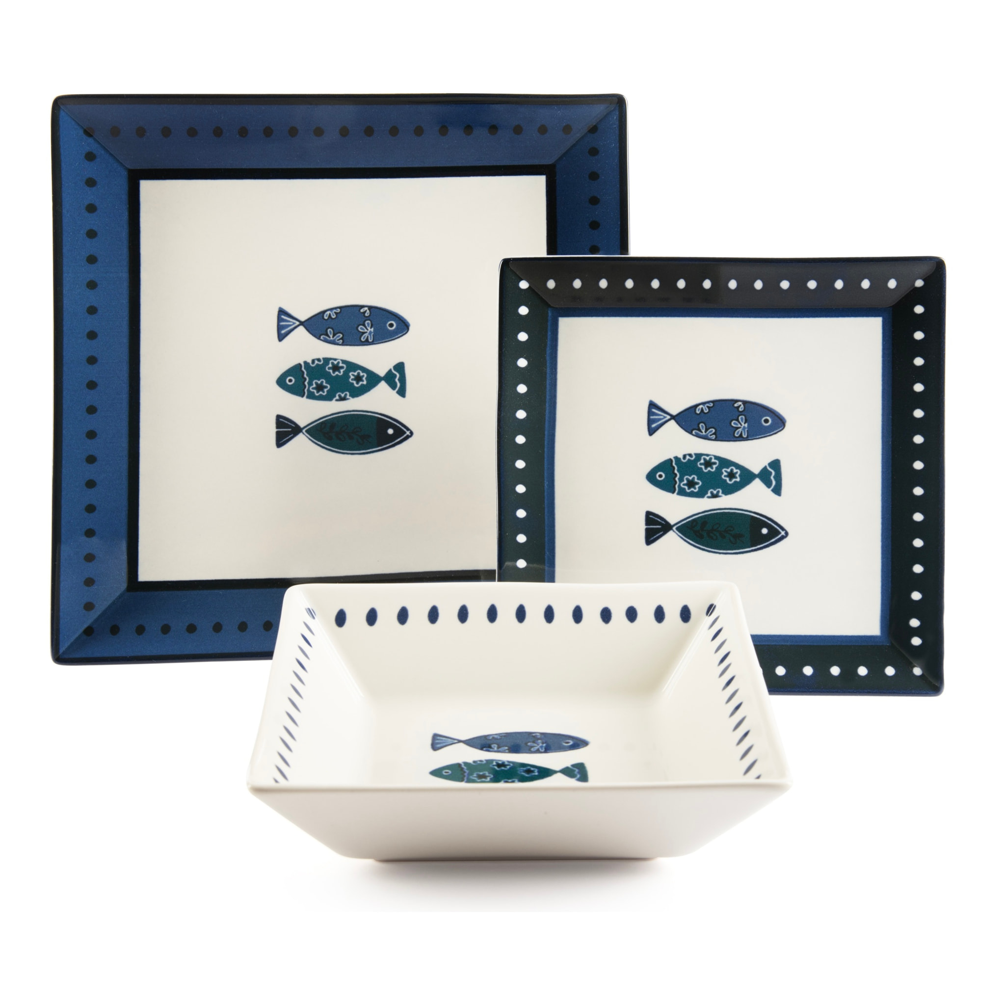 Servizio Piatti 18 Pezzi Quadrati Excelsa – Ocean, Ceramica Blu