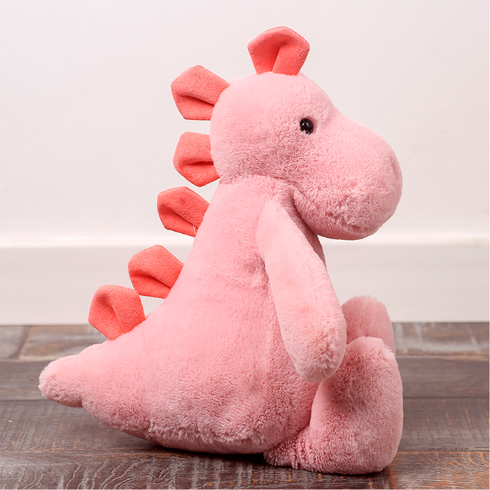 Peluche extrasuave y mullido. Diseño dinosaurio rosa. 40 cm.