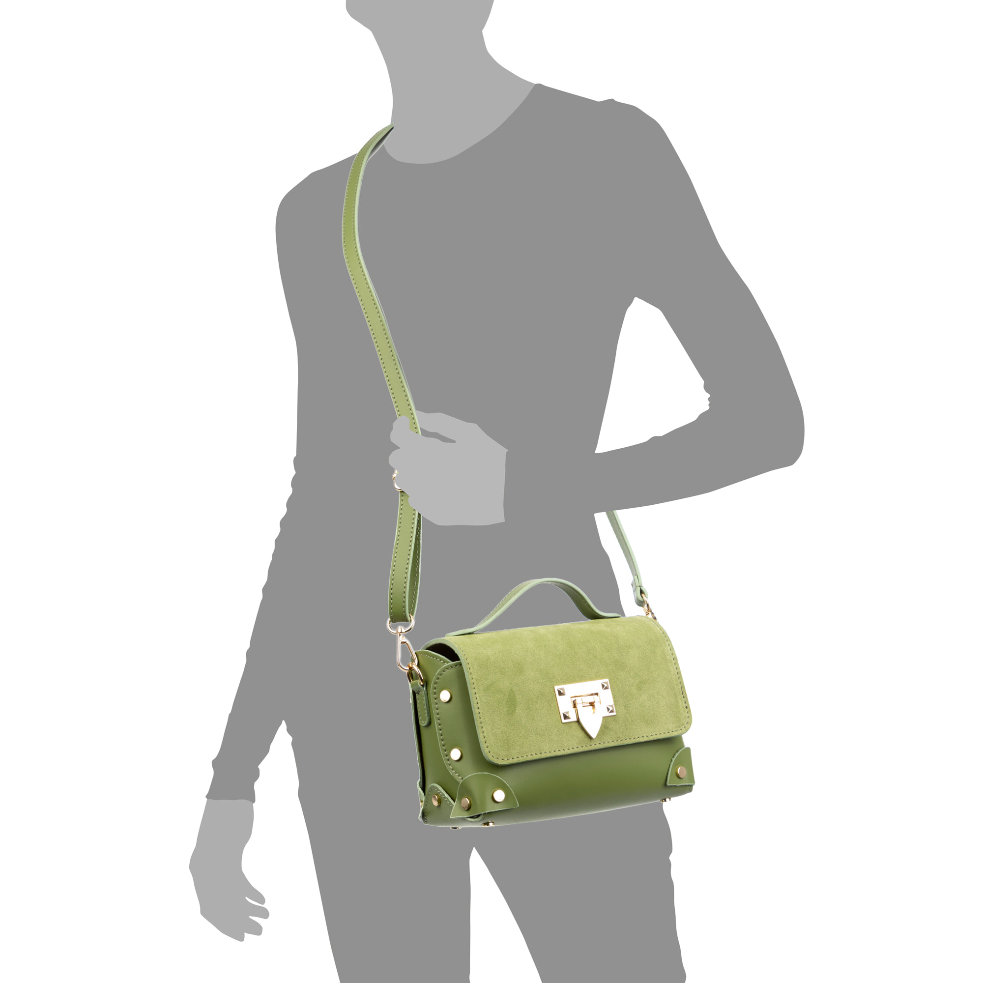 Barrali Bolso bandolera Mujer. Piel auténtica Gamuza y Ruga.