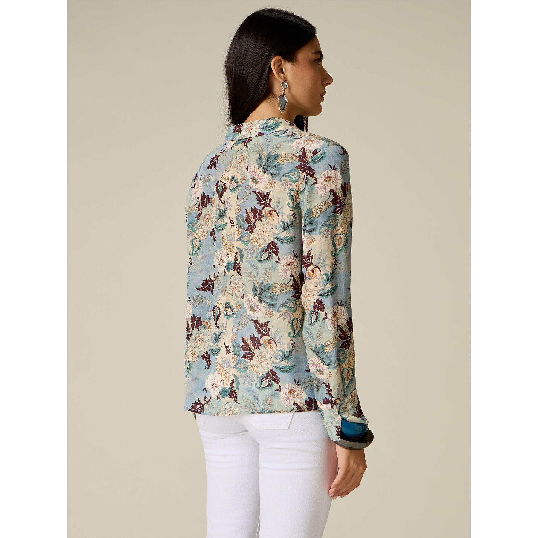 Oltre - Camicia fantasia con dettaglio gioiello - Azzurro